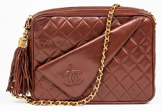 Chanel Brown Quilted Leather Camera Handbag