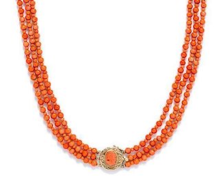 * A Multistrand Coral Bead Necklace,