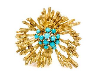 An 18 Karat Yellow Gold and Turquoise Brooch, 14.80 dwts.