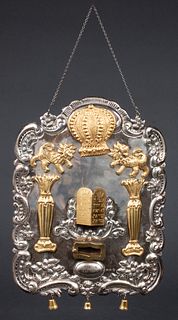 Judaica Russian Silver Repousse Torah Shield
