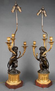 Louis XV Style Bronze And Gilt Bronze Lamps, Pair