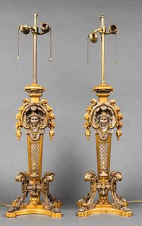 Italian Renaissance Revival Bronze Lamps, Pair