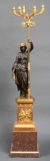 Neoclassical Bronze Athena Sculpture & Candelabrum