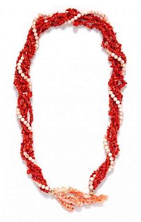 A Carved Coral Multistrand Necklace,