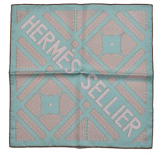 "Hermes Sellier" Silk Scarf / Pocket Square