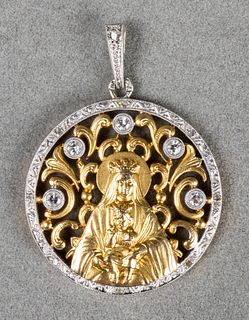 18K Gold Diamond Filigree Religious Metal Pendant