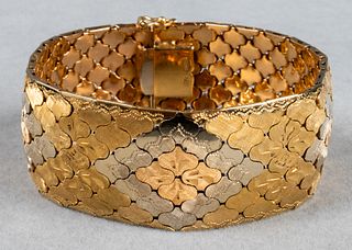 Vintage 18K Tri-Gold Ornate Wide Bracelet