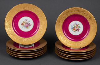 Selb Bavarian Pink And Gilt Porcelain Plates, 12