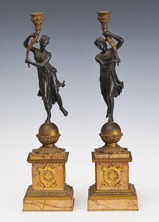 Pair of French Empire Style Bronze Candelabra