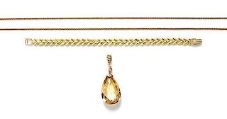 A Collection of Yellow Gold and Citrine Jewelry, 21.30 dwts.