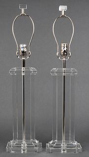 Mid-Century Clear Glass Geometric Column Lamps
