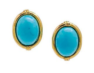 A Collection of 14 Karat Yellow Gold and Turquoise Jewelry, 11.70 dwts.
