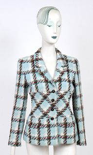 Chanel Blue Plaid Tweed Blazer