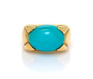 An 18 Karat Yellow Gold and Turquoise Ring, 5.70 dwts.