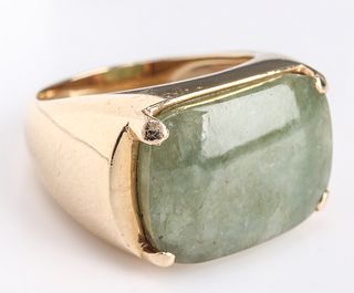 Vintage Chinese 14K Yellow Gold & Jade Ring