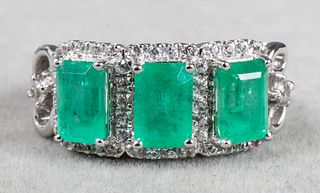 14K White Gold Emerald & White Spinel Ring