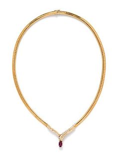 A 14 Karat Yellow Gold, Ruby and Diamond Necklace, 21.10 dwts.