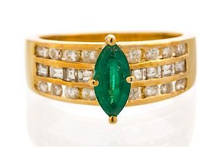 A 14 Karat Yellow Gold, Emerald, and Diamond Ring, 3.50 dwts.