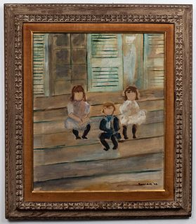 Betty Esman "Three Children" Oil on Canvas, 1946