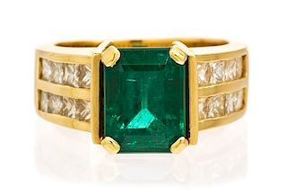 A 14 Karat Yellow Gold, Emerald, and Diamond Ring, 5.70 dwts.