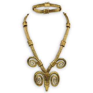 Zolotas 18k Gold Ram Head Necklace and Bracelet