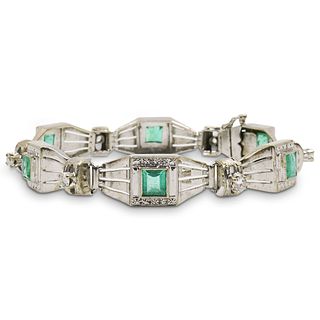 18k Gold , Colombian Emerald and Diamond Bracelet