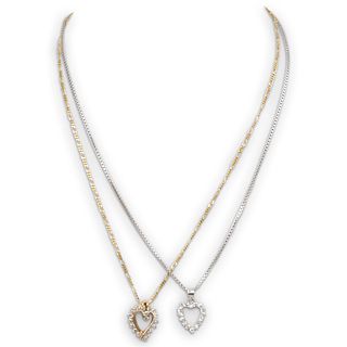 (2 Pc) 14k Gold and Diamond Heart Necklaces