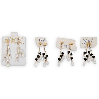 (4) Pairs of 14k and Natural Pearl Earrings