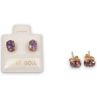 (2) Pairs of 14k Gold and Amethyst Studs