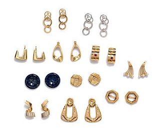 A Collection of Gold and Multi Gem Earrings Jackets, 22.60 dwts. (not inclusive of lapis)