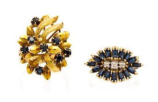 A Collection of Yellow Gold, Sapphire, and Diamond Jewelry, 14.30 dwts.