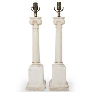 Pair Of Carved Marble Table Lamps