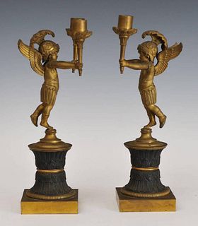 Pair French Empire Style Bronze Candelabra