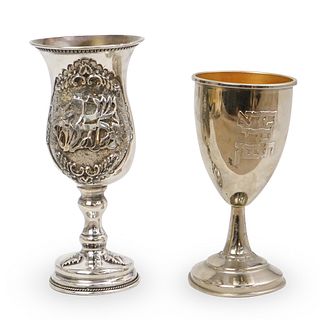 (2 Pc) Silver Plated Judaica Kiddush Cups