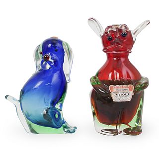 (2 Pc) Murano Glass Blown Animal Liquor Bottles