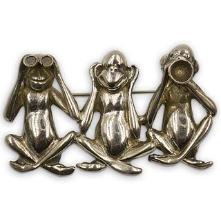 Mexican Sterling Three Monkey Brooch