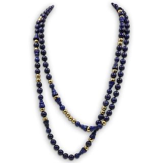 (2 Pc) 14k Gold and Lapis Beaded Pearls