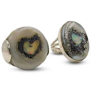 (2 Pc) Sterling Silver and Opal Rings