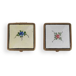 (2 Pc) Guilloche Enamel and Brass Compact Cases