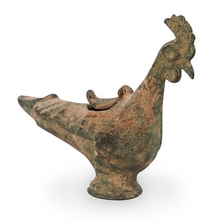 Ancient Roman Rooster Bronze Oil Lamp