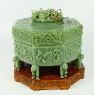 IMPRESSIVE CHINESE GREEN JADE DIVIDED COV'D BOX