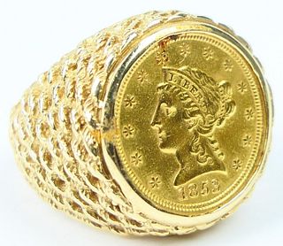 GENTS 14KT YELLOW GOLD AND GOLD COIN RING