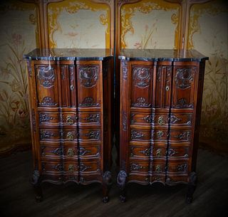 Pr FINE BELGIAN MARBLE TOP CARVED WOODEN CHESTS