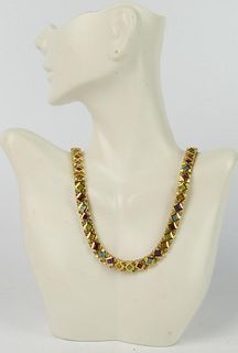 14KT YELLOW GOLD AND JEWELED LADIES NECKLACE