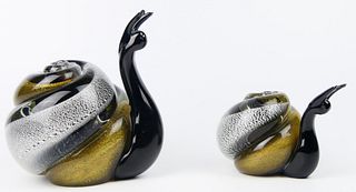 PAIR MURANO PUCCINI GOLD FLECKED GLASS SNAILS