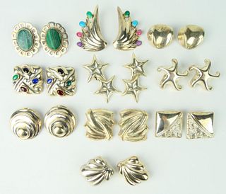10 PAIRS OF MID CENTURY MEXICAN STERLING EARRINGS