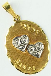 FRENCH 14KT Y GOLD MINE AND YOURS HEART PENDANT