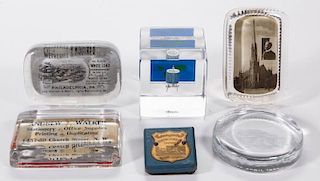 ASSORTED ADVERTISING / SOUVENIR PAPERWEIGHTS, LOT OF SIX