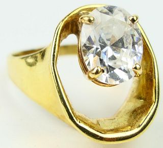 18KT YELLOW GOLD & LARGE FAUX DIAMOND STONE RING