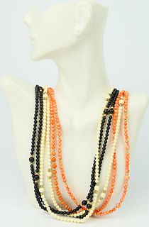 LOT 0F(6) VINTAGE CORAL NECKLACES WITH 14KT GOLD